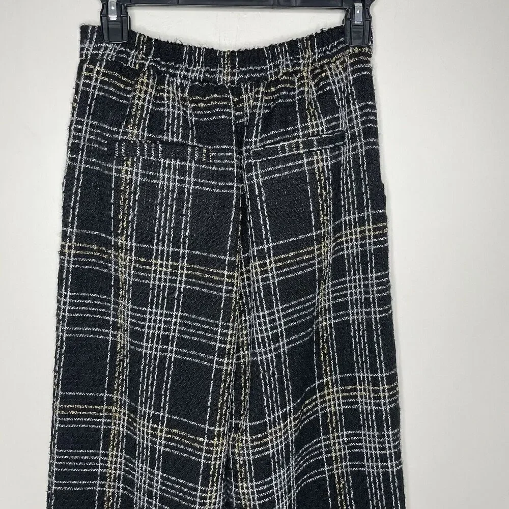 SLATE & WILLOW Pants Womens Small Black Tweed Wide Leg Trousers Plaid - Picture 11 of 15